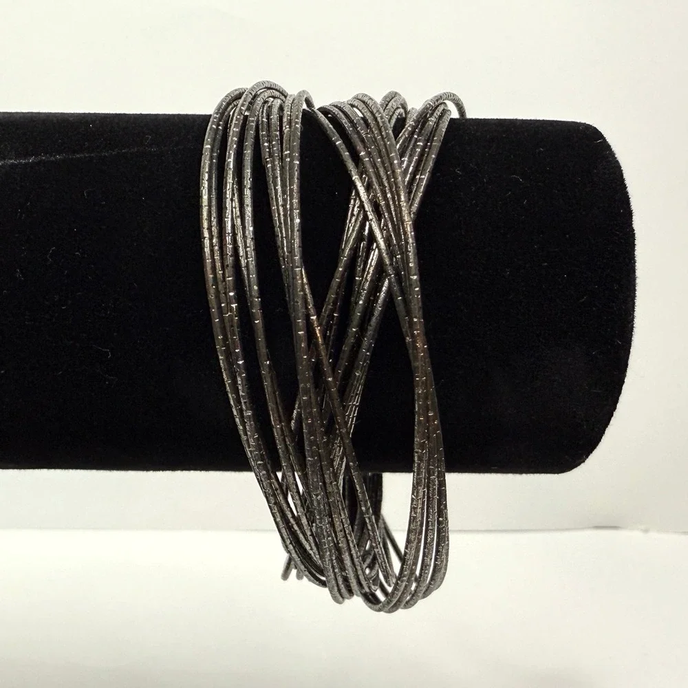Multi Link Gunmetal Bangle Bracelet Stackable Textured Wire Fashion Jewelry 7.5
